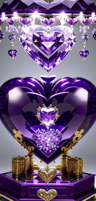 Elegant purple gemstone heart with gold accents, ideal for mobile wallpaper.