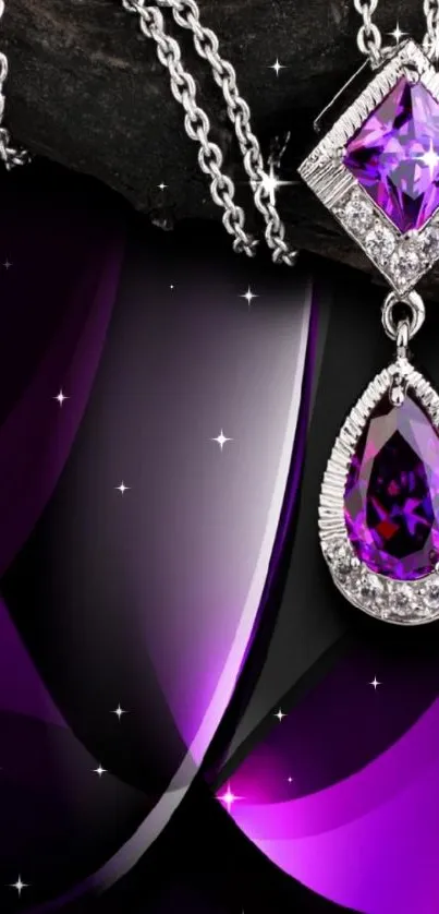 Purple gemstone and jewelry wallpaper with butterfly design.