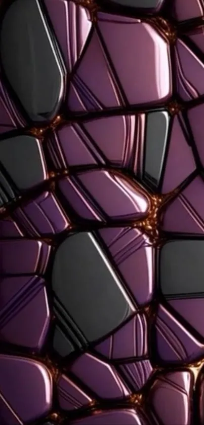 Purple and black geometric pattern wallpaper with glossy finish