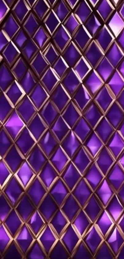 Purple geometric pattern wallpaper with gold lattice design.