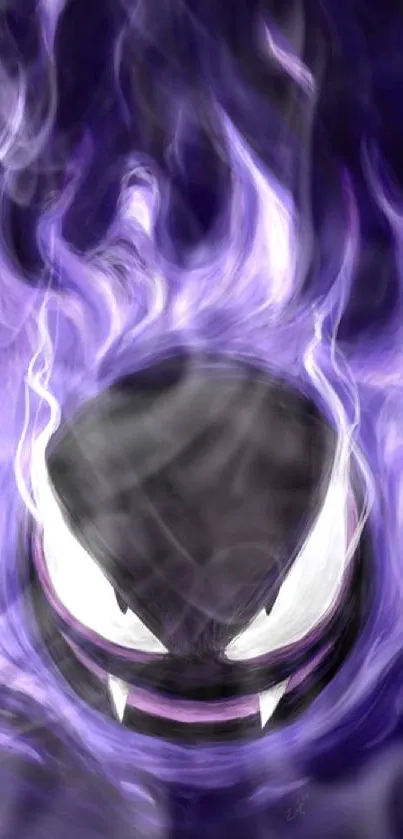 Purple ghostly flame art on a mobile wallpaper.