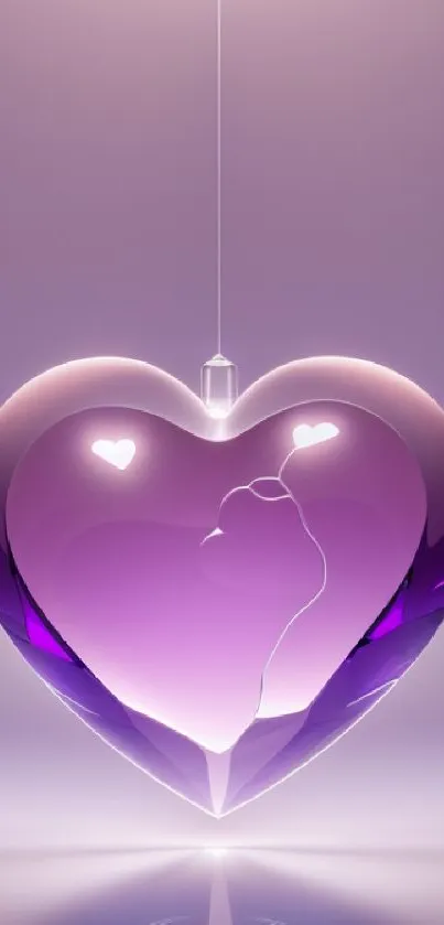 Purple glass heart with subtle lighting, perfect for elegant mobile wallpaper.