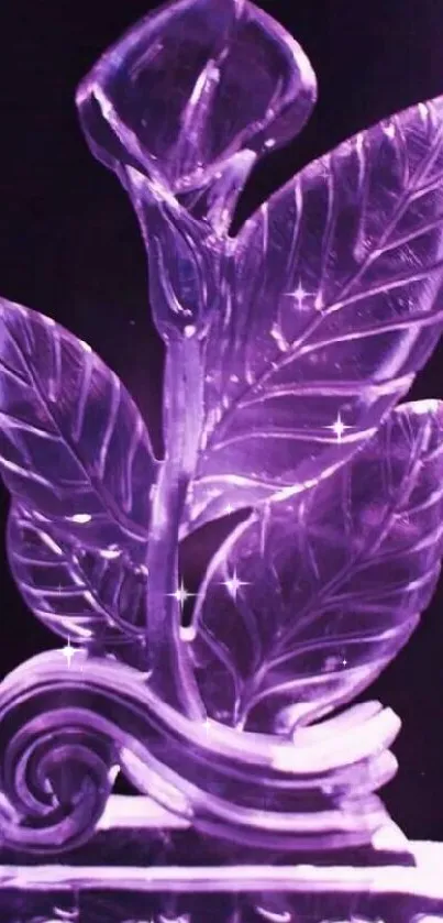 Elegant purple glass rose sculpture with delicate leaves.