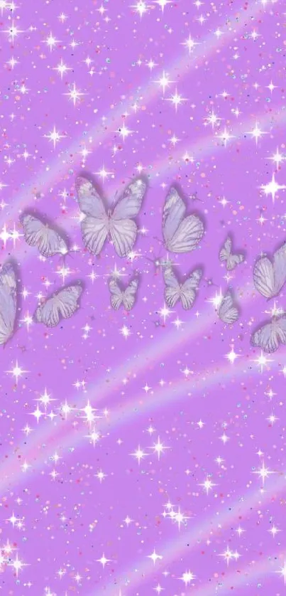 Lavender wallpaper featuring butterflies with a glittery effect.