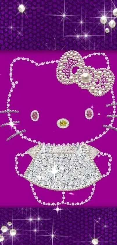 Cute cat on a purple glitter background with jewel accents.