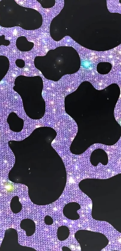 Purple glitter cow print phone wallpaper