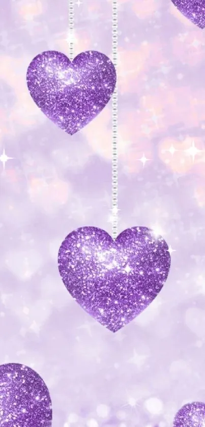 Purple glitter hearts wallpaper with sparkling effect.