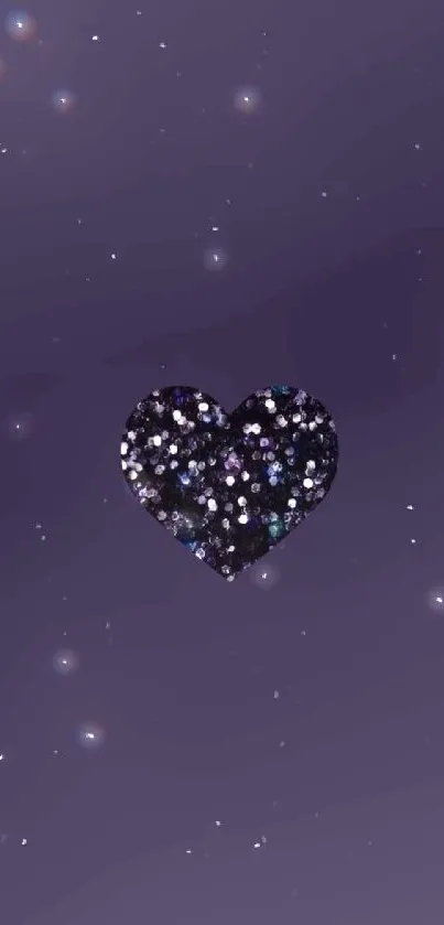 Purple wallpaper with glitter heart design.