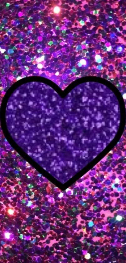 Purple glitter heart wallpaper with vibrant sparkles.