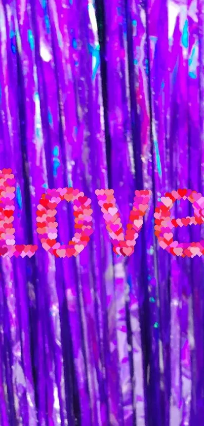 Purple glitter wallpaper with red 'Love' text.