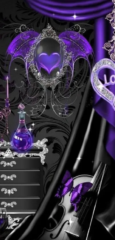 Elegant purple gothic wallpaper with ornate designs and mysterious charm.