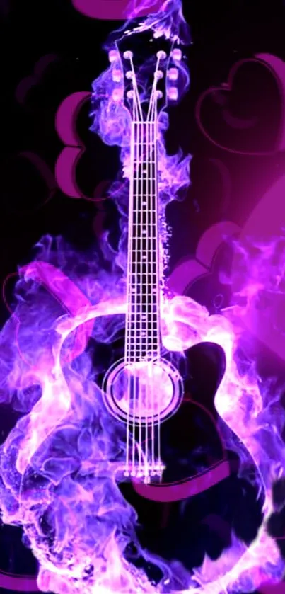 Fiery purple guitar glowing on a dark background.