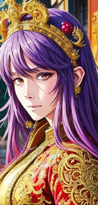 Anime character with purple hair and royal attire, fantasy-style art.