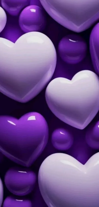 3D purple hearts glossy wallpaper design.