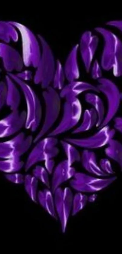 Purple heart abstract art with intricate designs on a black background.