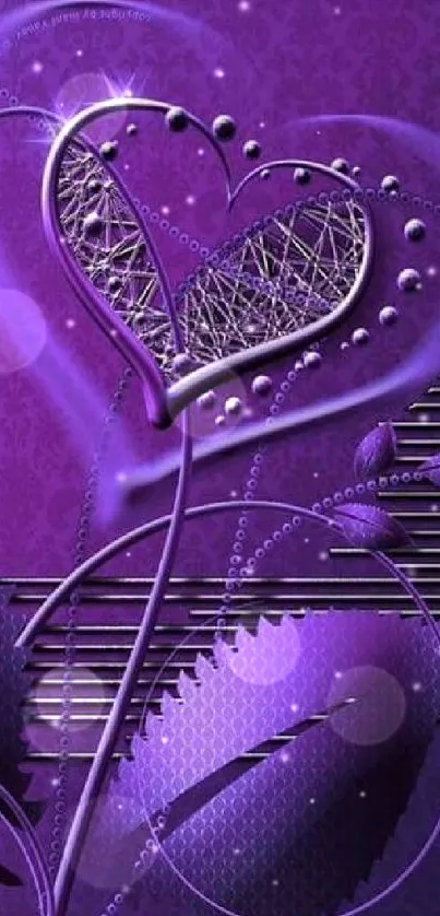 Vibrant purple heart abstract mobile wallpaper design.