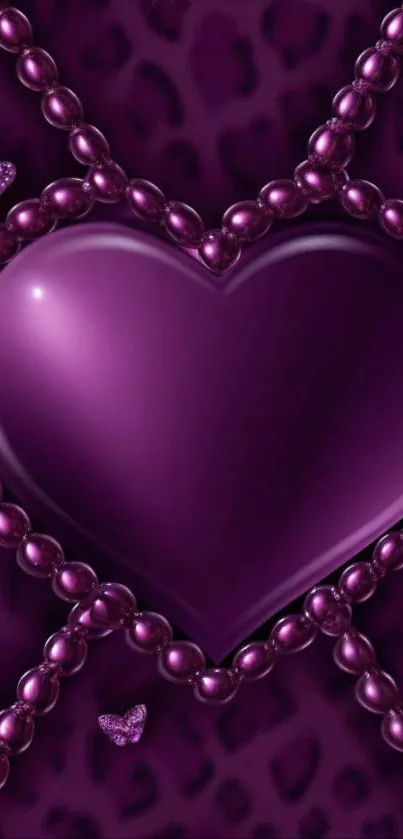 Purple heart with butterflies and beads wallpaper.