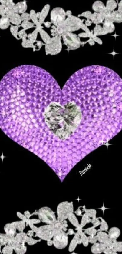 Purple heart and crystal floral mobile wallpaper.