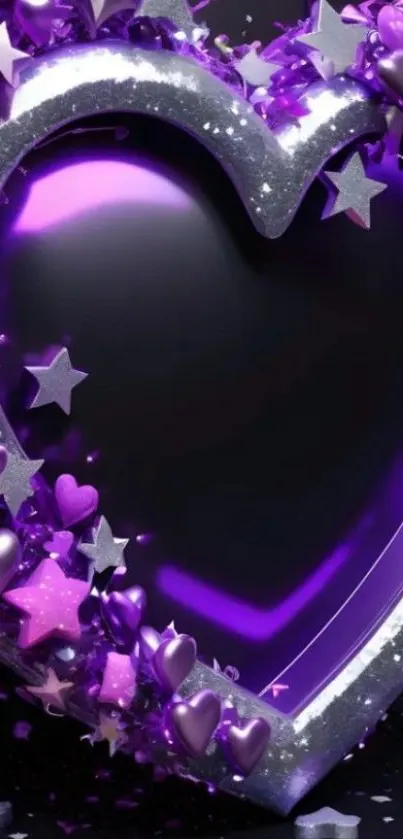 Purple heart surrounded by silver stars.