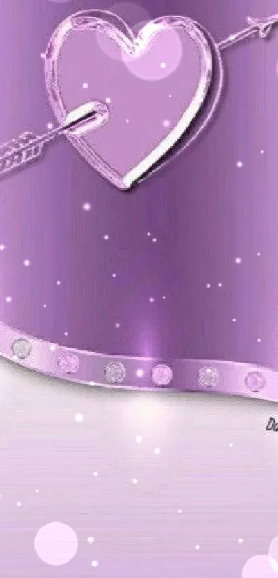 Purple mobile wallpaper featuring heart and arrow design.