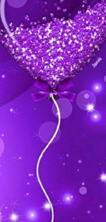 Vibrant purple heart balloon with glitter.