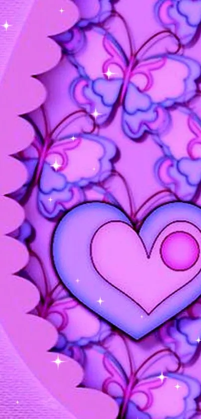 Purple butterfly and heart wallpaper design.