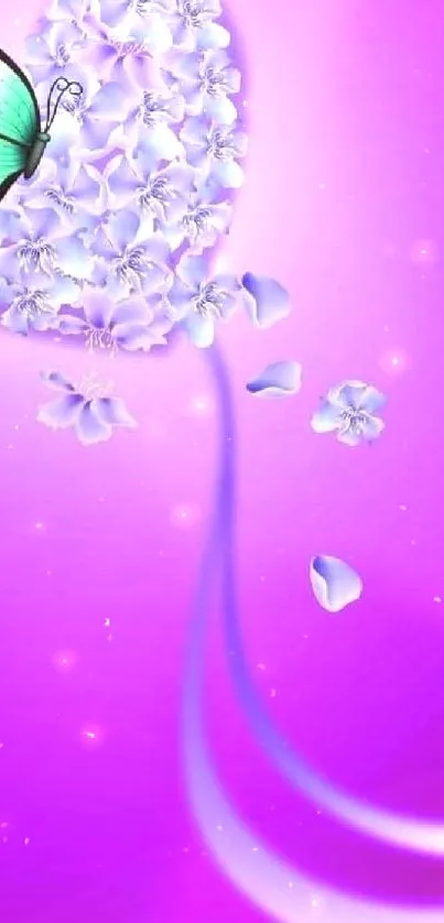 Purple heart and butterfly mobile wallpaper.