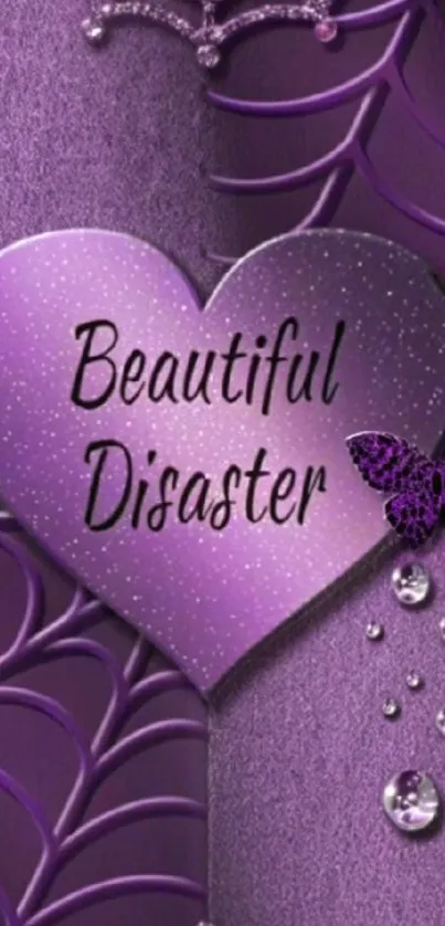 Purple heart with butterfly design wallpaper.