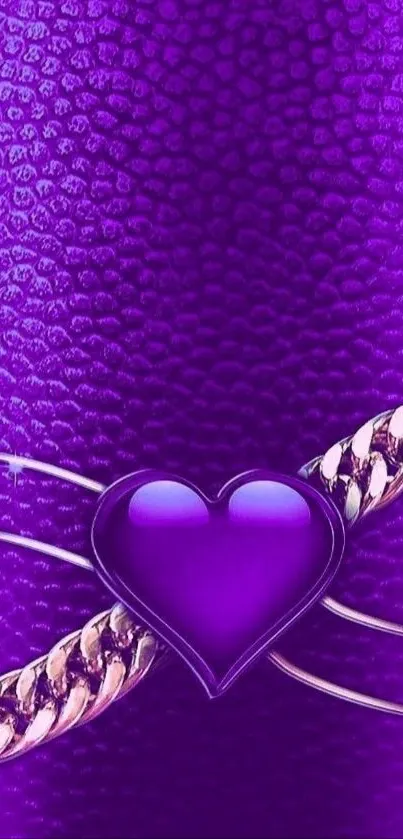Purple heart with gold chain on textured background