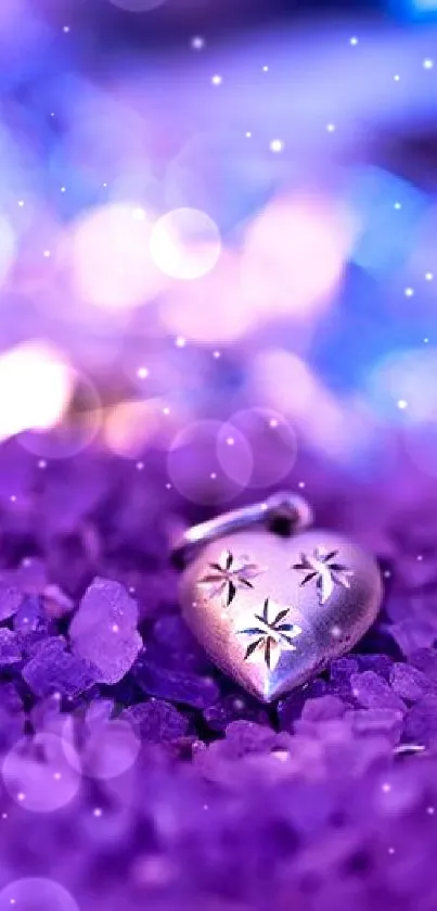 Purple heart charm on violet crystals wallpaper