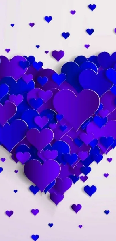 Purple hearts clustered on white background.