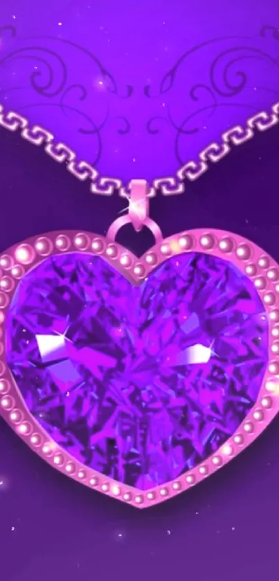 Purple heart-shaped jewel pendant on chain.