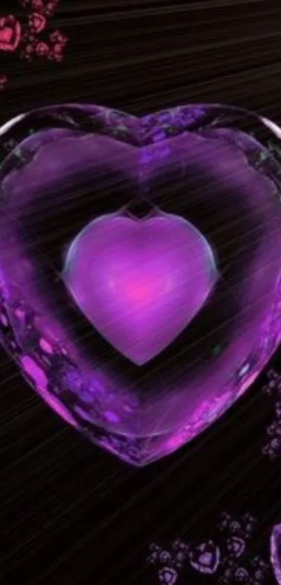 Purple heart crystal wallpaper with glowing effect and abstract design.