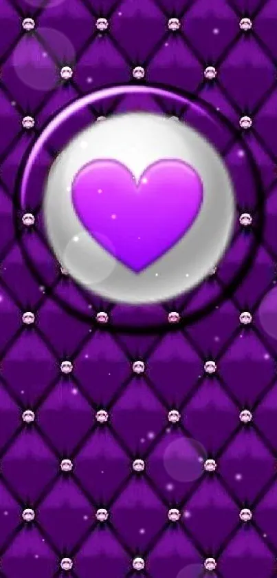 Elegant purple heart wallpaper with diamond accents.