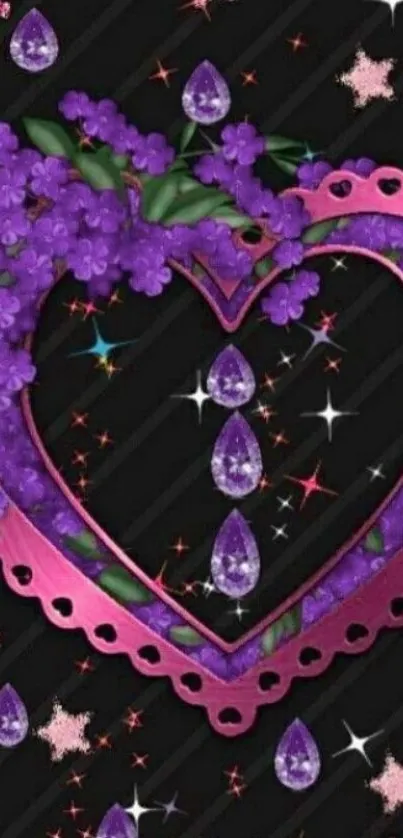 Purple floral heart wallpaper with elegant design.