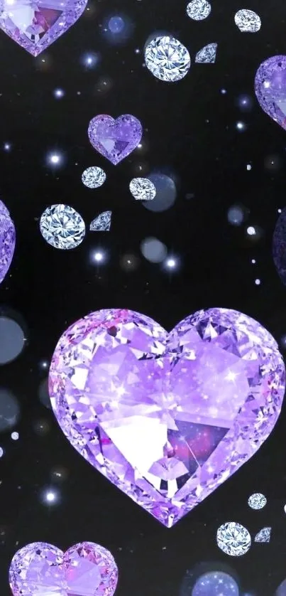 Sparkling purple heart gem wallpaper with dark background.