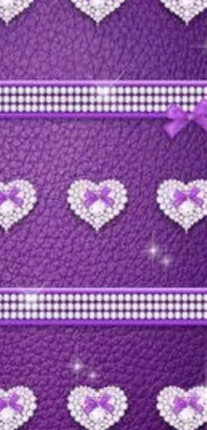 Purple wallpaper with sparkling hearts and gems.