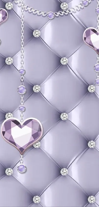 Purple wallpaper with heart gems and diamond accents.