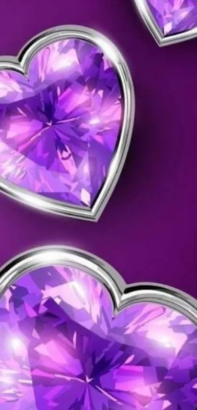 Vibrant purple heart-shaped gems wallpaper adding elegance to any mobile screen.