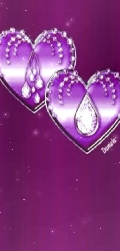 Purple crystal hearts mobile wallpaper with elegant design.