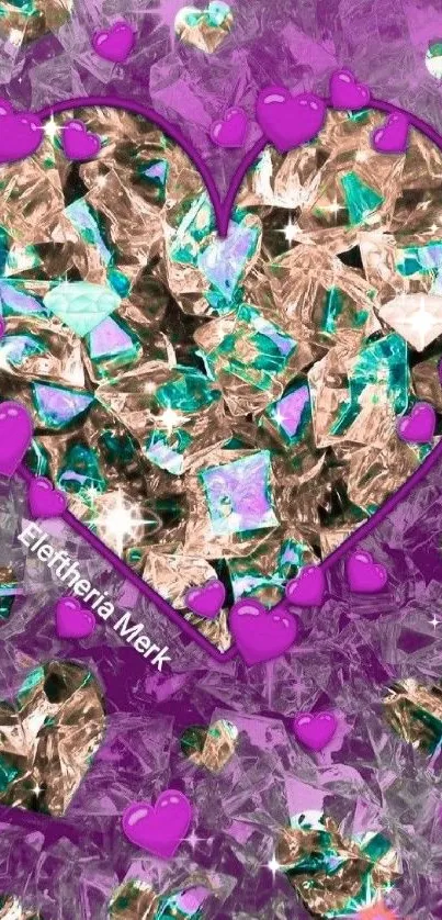 Purple heart with shimmering gemstones mobile wallpaper.