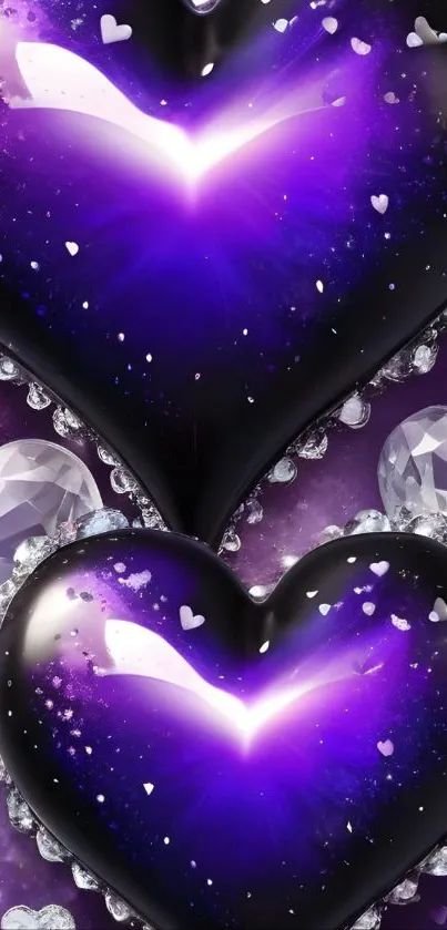 Vibrant purple heart gemstone wallpaper with shimmering design.