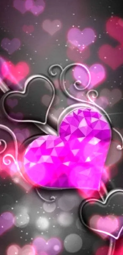 Vibrant purple heart on sleek black background with artistic design elements.