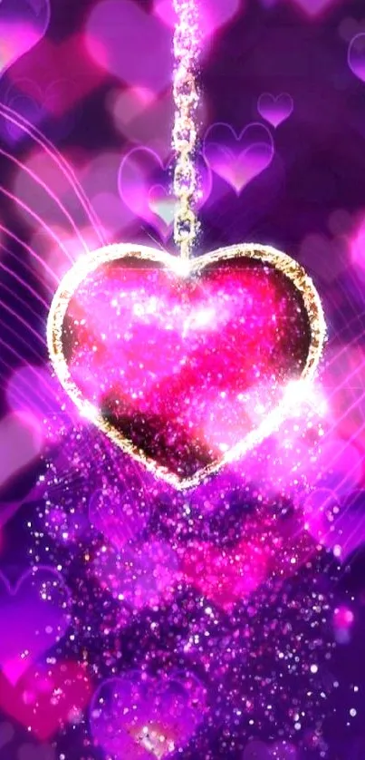 Glittering heart with purple background wallpaper.