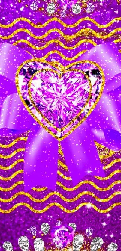 Purple heart and glitter wallpaper with gold accents for mobile.