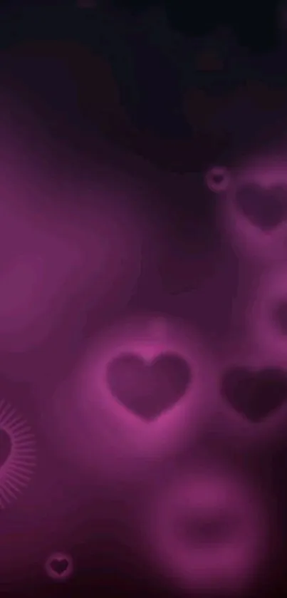 Purple glowing hearts on a dark background.