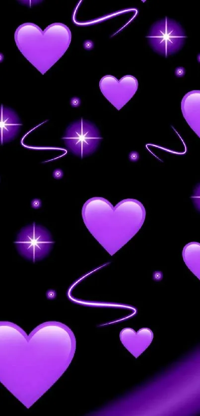 Vibrant purple heart pattern wallpaper with glowing effects.