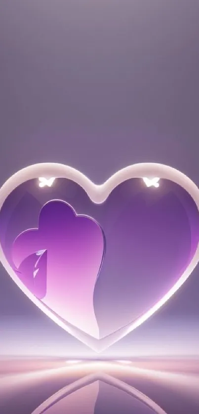 3D purple heart with soft glow on a gradient background.