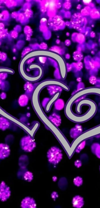 Purple glowing hearts wallpaper with vibrant design.