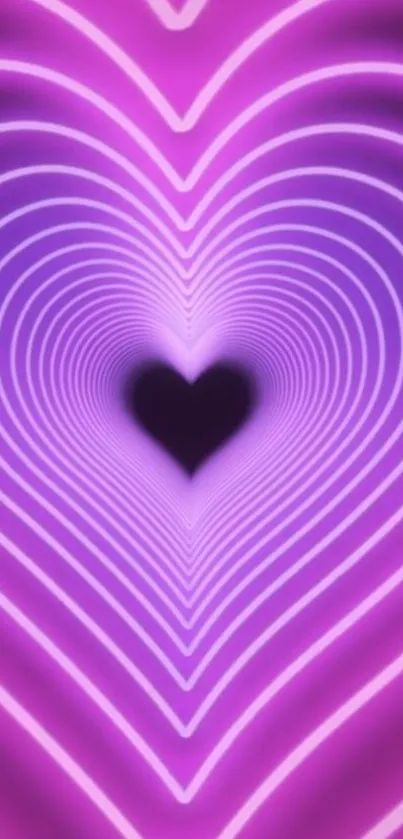 Purple illusion heart wallpaper with glowing lines.